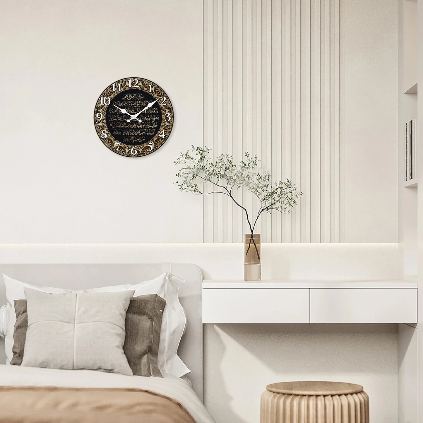 Retro-Wanduhr mit islamischer Kalligraphie – Holz-Design | Lautlose Quarzuhr für Wohnzimmer, Schlafzimmer, Küche | Orientalische Dekoration & Geschenkidee (ohne Batterien)