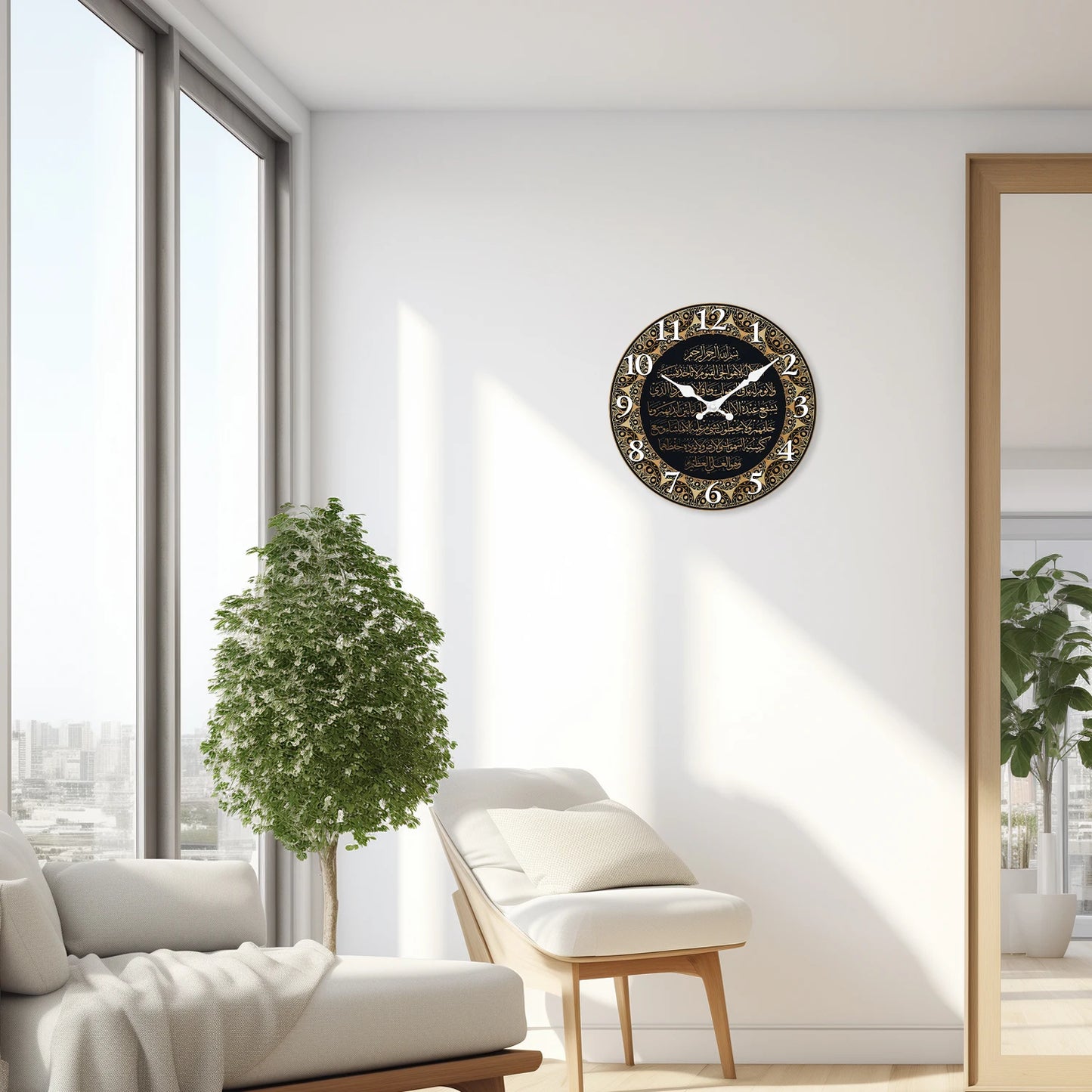 Retro-Wanduhr mit islamischer Kalligraphie – Holz-Design | Lautlose Quarzuhr für Wohnzimmer, Schlafzimmer, Küche | Orientalische Dekoration & Geschenkidee (ohne Batterien)