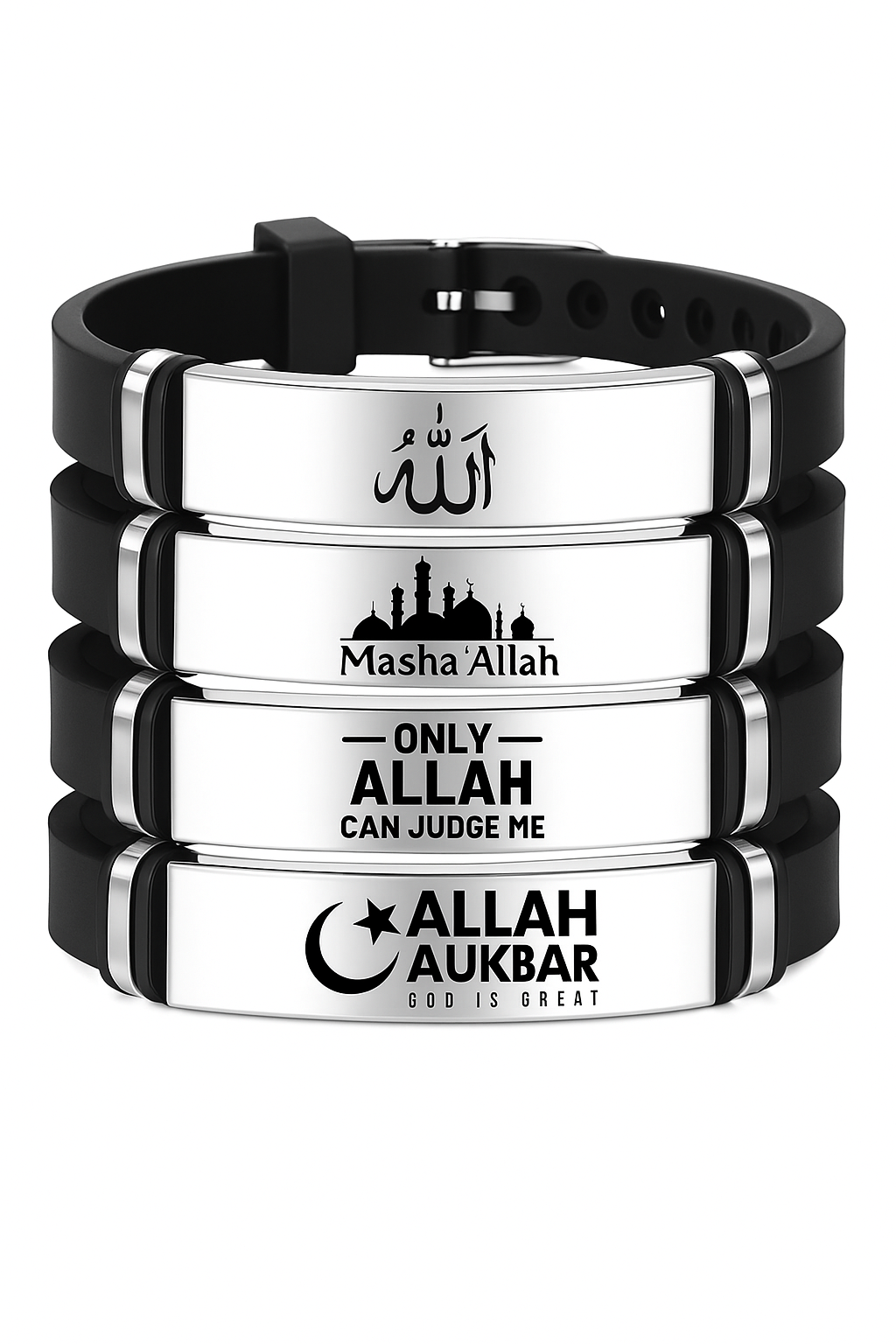 Islamisches Armband – Edelstahl & Silikon