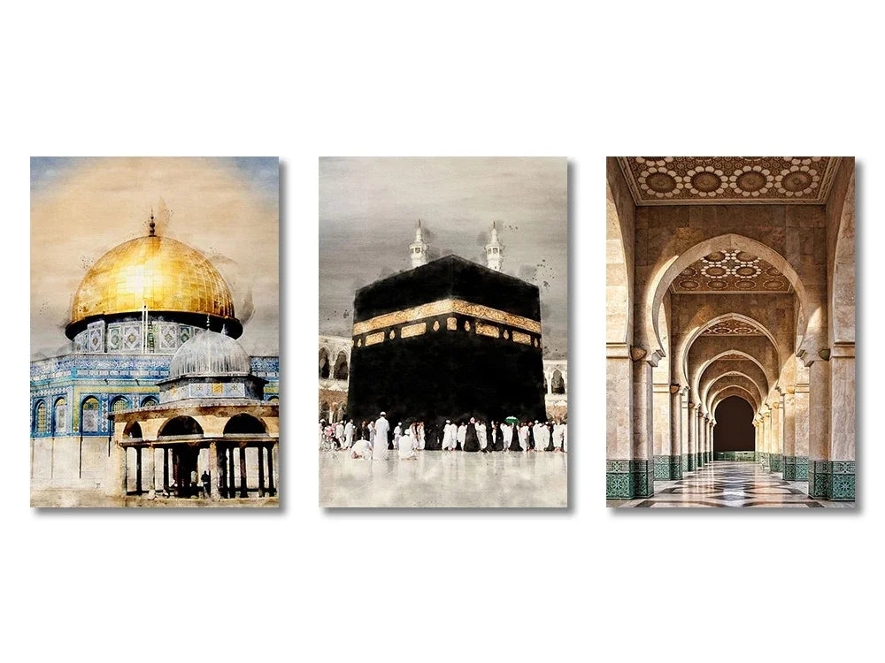 3-teiliges Islamisches Wandbild-Set in verschiedenen Designs – Ohne Bilderrahmen