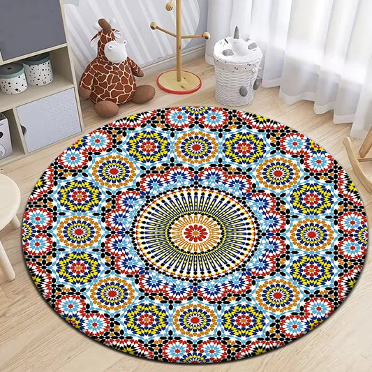 Marokkanischer Teppich im Boho-Stil – Runder Teppich für Wohnzimmer, Picknick, Yoga & Camping | Rutschfest & vielseitig einsetzbar