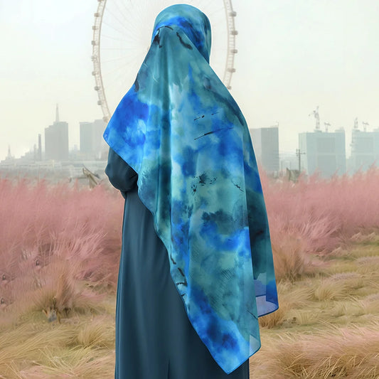 Leichter Chiffon Hijab mit Aquarell-Tie-Dye | Digital Print Kopftuch – Luftig, Stylisch & Elegant